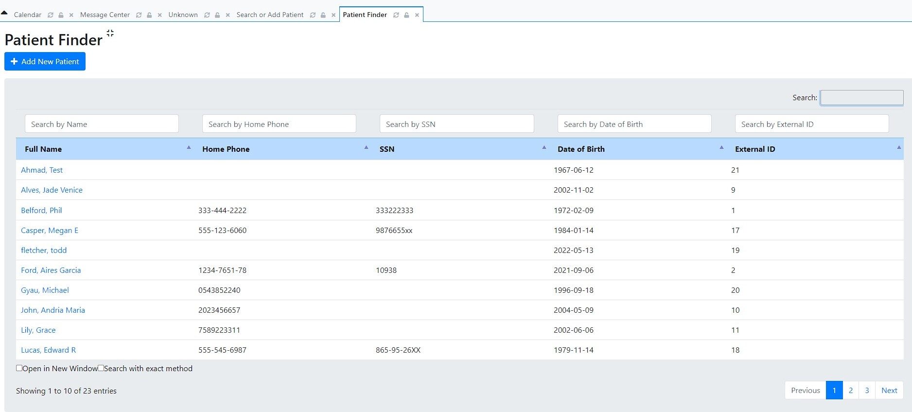 Online EMR Patient List